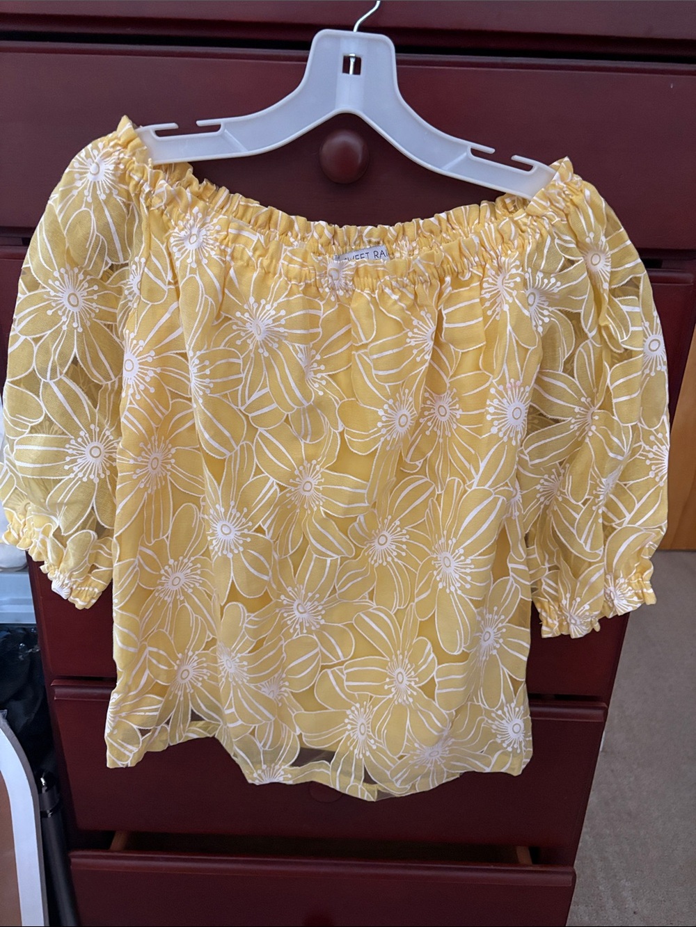 Sweet Rain Yellow Off-Shoulder Floral Blouse